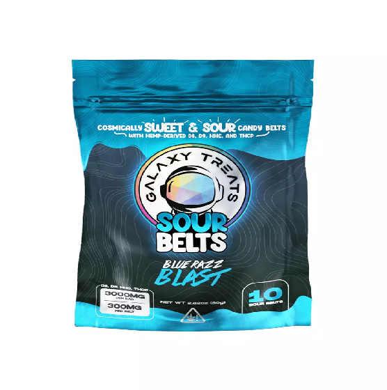 Blue Razz Blast Galaxy Treats Sour Belts Gummies 3000mg