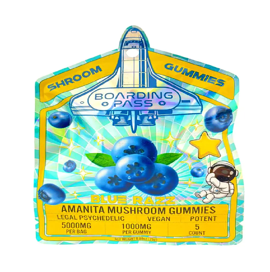 Blue Razz Boarding Pass Amanita Mushroom Gummies 1000mg